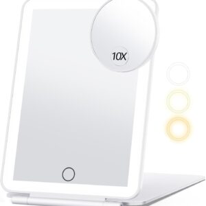 Rechargeable Makeup Mirror for Travel, Vanity Mirror with 80LEDs, 3 Color Light, 2000mAh Battery, Portable Ultra Slim Lighted Mirror, Travel Essential