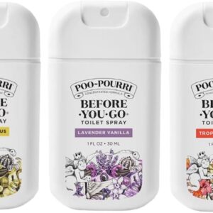 Poo-Pourri Before-You-Go Toilet Spray, Variety Pack 3 count- 1 Fl Oz each Pocket Travel Size - Original Citrus, Lavender Vanilla, and Tropical Hibiscus