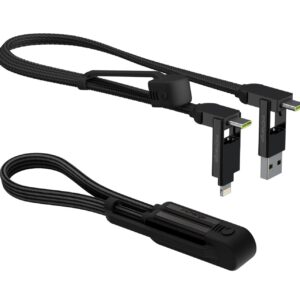 Rolling Square inCharge XL 6-in-1 Multi Charging Cable, Portable USB and USB-C Cable with 100W Ultra-Fast Charging Power, 1 Ft/0.3m, Urban Black