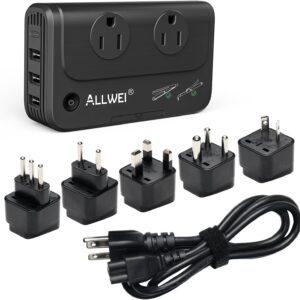 ALLWEI Travel Voltage Converter 220V to 110V Power International Travel Adapter for Hair Straightener/Curling Iron, Universal Power Plug Adapter UK, US, AU, EU, IT, India (Black)