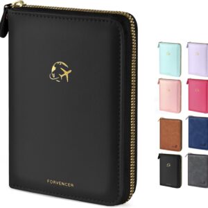 Forvencer Passport Holder Cover with Safe Zipper Closure, Premium Passport Wallet for Travel, Cute RFID Blocking Card Case, Waterproof Travel Accessories for Women, Black