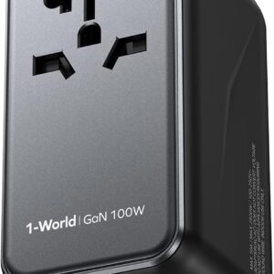 MOMAX Universal Travel Adapter, 100W Fast GaN International Power Adapter, 2PD USB-C+2QC USB-A Travel Adapter, US, UK, EU, AU Travel Adapter Worldwide for Laptops, Tablets, Phones, Vision Pro