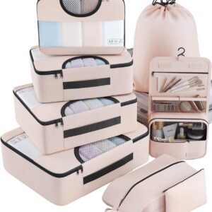 Veken 8 Set Packing Cubes, Travel Gifts for Women Mom, Carry on Suitcase Organizer Bags with Hanging Toiletry Bag and Large Laundry Bag, Travel Essentials Luggage Accessories for Cruise Ship
