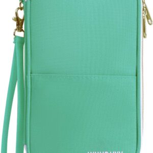 Multifunctional, Practical, RFID Family Passport holder, Travel wallet (green), Travel document manager, Passport Bag, Three-layer Design, Multiple Pockets，Big Storage