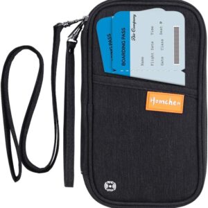 RFID Passport Wallet with Vaccine Card Slot, Family Travel Passport Holder Document Organizer Bag with Wrist & Neck Double Strap