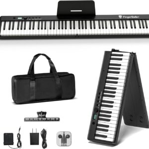 Portable Piano Keyboard, Semi-Weighted Folding Digital Piano 88 Key, Full Size, Wood Grain, Electric Piano Keyboard w/MIDI Bluetooth, Suitable for Adult, Toddler, Kids