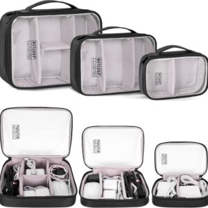 AKOZLIN Padded 3pcs/set Travel Organizer Office Cord Cable Electronics Accessories Bag Electrical Cord Management Case