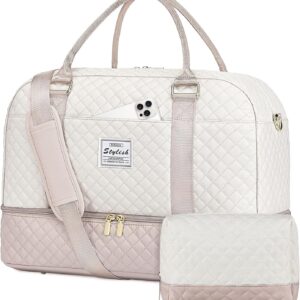 Travel Duffle Bag Weekender for Women: Travel Duffel Bag Carry-On Overnight Bag with Shoe Compartment & Wet Pocket Large Weekend Tote Bag with Toiletry Bags Gym Duffel Bag for Hospital Beige