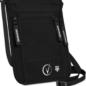 Premium Neck Wallet Travel Pouch and Passport Holder, RFID Protected, Fits Passport with cover. Passport Holder Neck For Men and Women