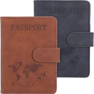 2 Pack Passport Holder for Travel, Passport Wallet Cover Case Waterproof RFID Blocking Passport Holder with Pen Holder Travel Essential, Passport Book Holders for Women and Men(C)
