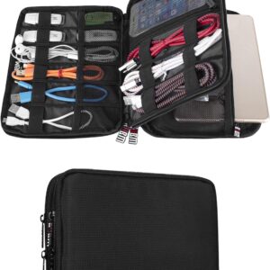 BUBM Double Layer Electronic Accessories Organizer, Travel Gadget Bag for Cables, USB Flash Drive, Plug and More, Perfect Size Fits for iPad Mini (Medium, Black)