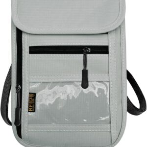 RFID Blocking Travel Neck Wallet Pouch and Passport Holder, Travel Neck Pouch Passport Holder for Women & Men - Gray