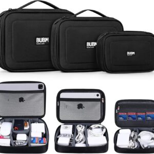 BUBM Cable Organizer Bag 3pcs Electronics Travel Organizer for Hard Drives, Cables, Phone, USB, SD Card（2 Year Warranty