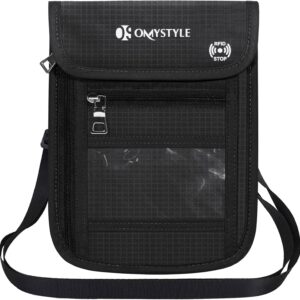 OMYSTYLE Neck Wallet, RFID Passport Holder for Travel, Adjustable Neck Strap, Waterproof Neck Pouch for Men & Women to Keep Cash, Credit Cards and Documents Safe, Black (8x6)